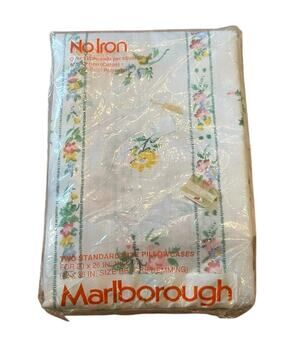 2 Vtg Pillowcases Marlborough No Iron Standard 26"x20" Floral NOS 130+ Thread Ct
